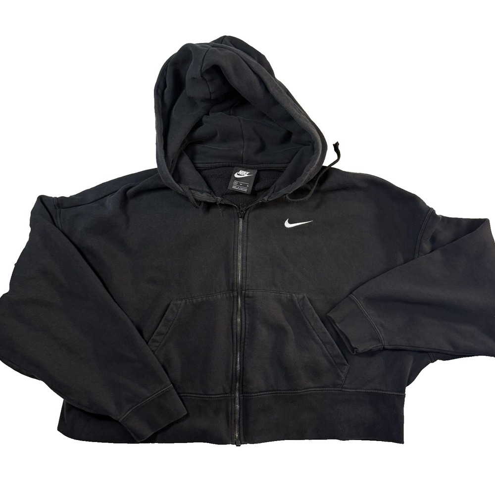 Nike Cropped Boxy Hoodie Mens M Black Full Zip Oversized Sportscore Streetwear